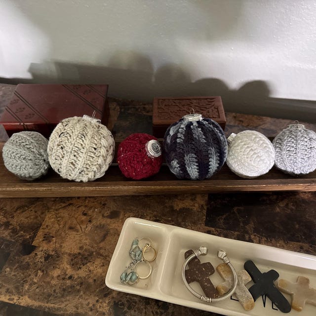 A customer's finished Autumn Wheat Bauble Ornament Crochet Pattern