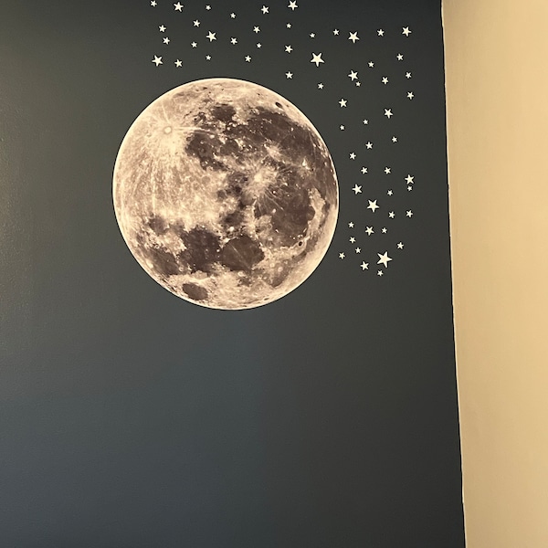 Moon and Stars Fabric Wall Decal for Baby Nursery and Children's Rooms ...