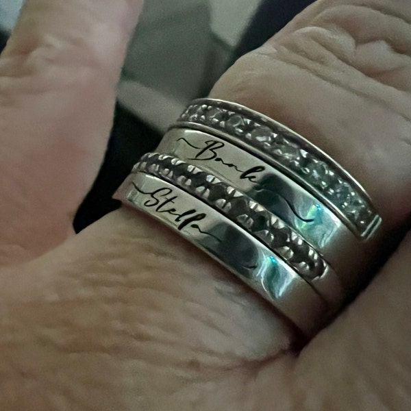 Stackable Rings Engraved Custom Birth Flower Engraved Rings,name Band,flower Stacking Ring ...