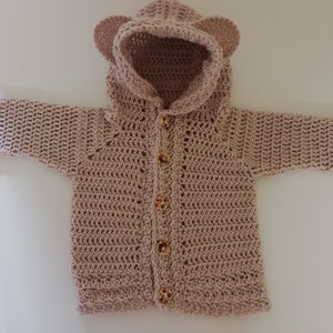 Crochet PATTERN Bear Hooded Cardigan sizes Baby up to 8 - Etsy