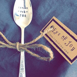 Pregnancy Gift Eating for Two Fork Vintage Silver Plated Mothers Day Gift Handstamped Message Dessert Cake Dinner Spoon New Mom
