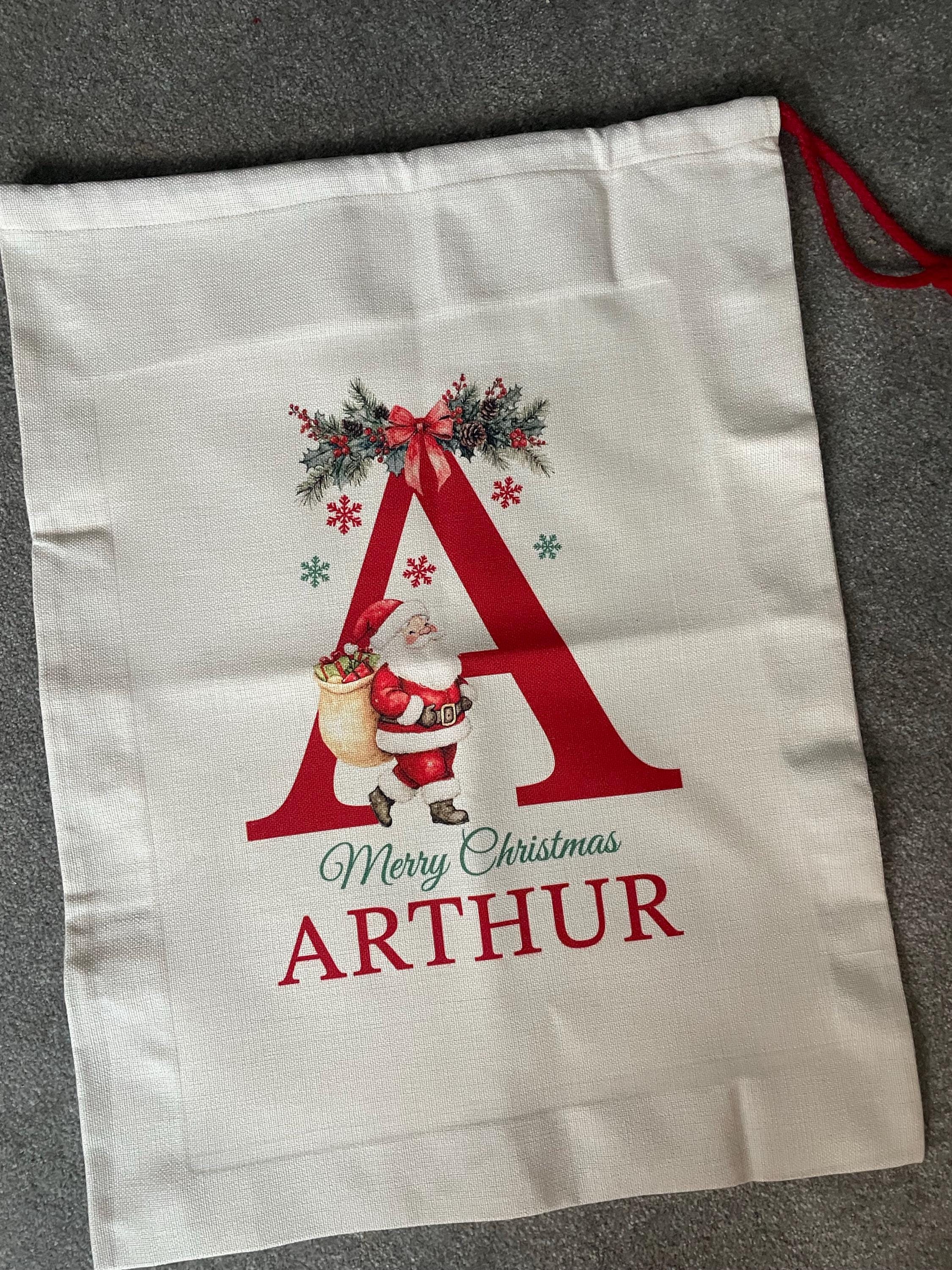 Premium Custom Santa Sack | Thick Canvas Personalised Christmas Present Gift Bag for Him Her Kids Adults | Add Name Initial Xmas Stocking