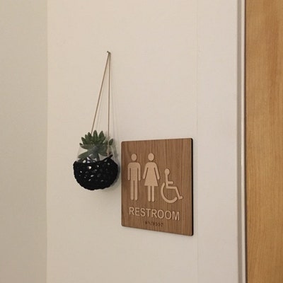 ADA Square Restroom Bathroom Sign Modern Signage 8x8 Size Various Finishes Contemporary Decor ...
