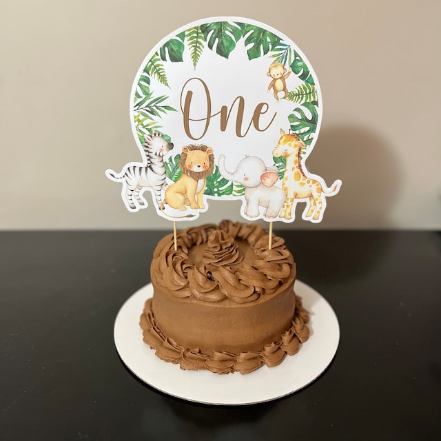 Safari Wild One Cake Topper With Cute Baby Animals - Jungle Themed