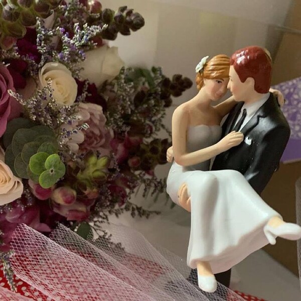 Custom Wedding Cake Topper - Romantic Bride and Groom - Bride Swept up ...