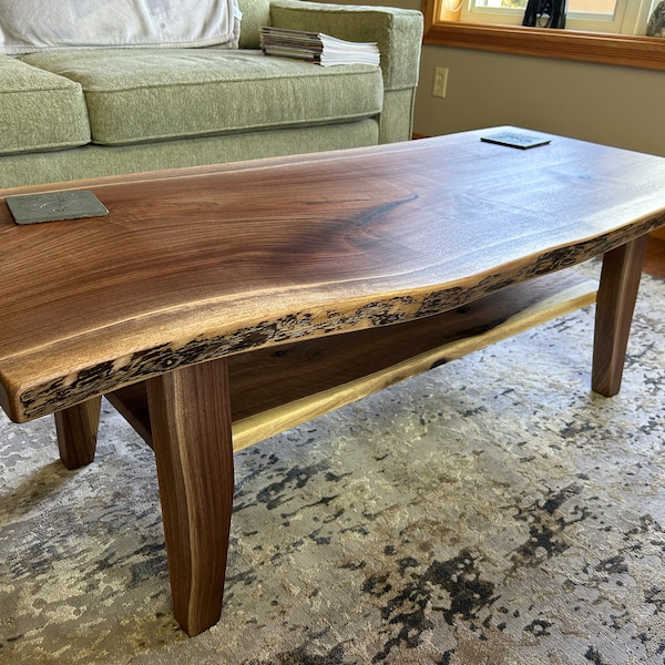 Curated visual reference: Gallery Detail: Walnut Rustic Live Edge Wood Coffee Table Farmhouse Table Mid