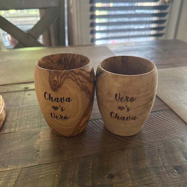 Olive Wooden Mugs set of 2 Eco Wooden Cup Set for Warm & 