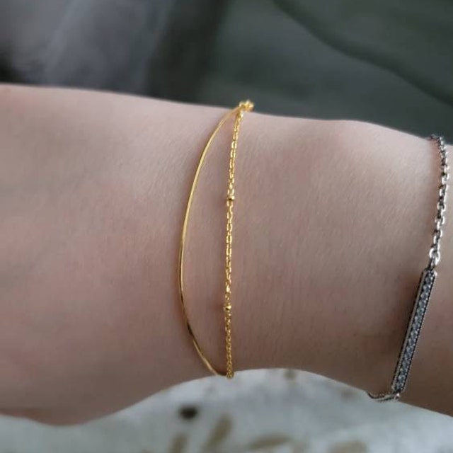 Double Layer Bracelet in Sterling Silver, Dainty Chain