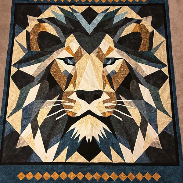 Lion FPP Quilt Pattern: Modern FPP • Animal Patchwork Quilt Block • FPP ...
