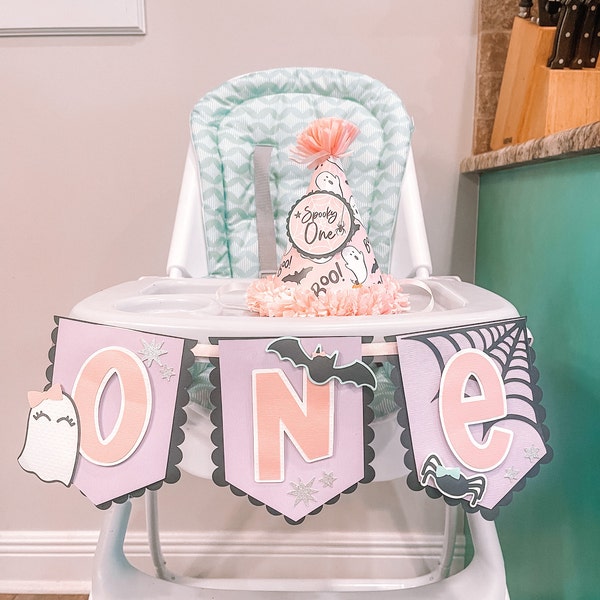 Halloween High Chair Banner Girl 1st First Birthday Ghost Spooky...