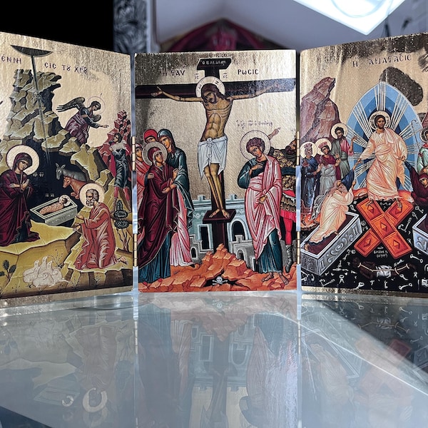 Christian Wooden Carved Triptych With the Life of Jesus Christ A ...