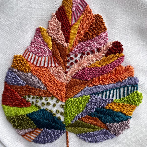 Colorful Abstract Leaf Hand Embroidery Pattern - PDF Instant Download ...