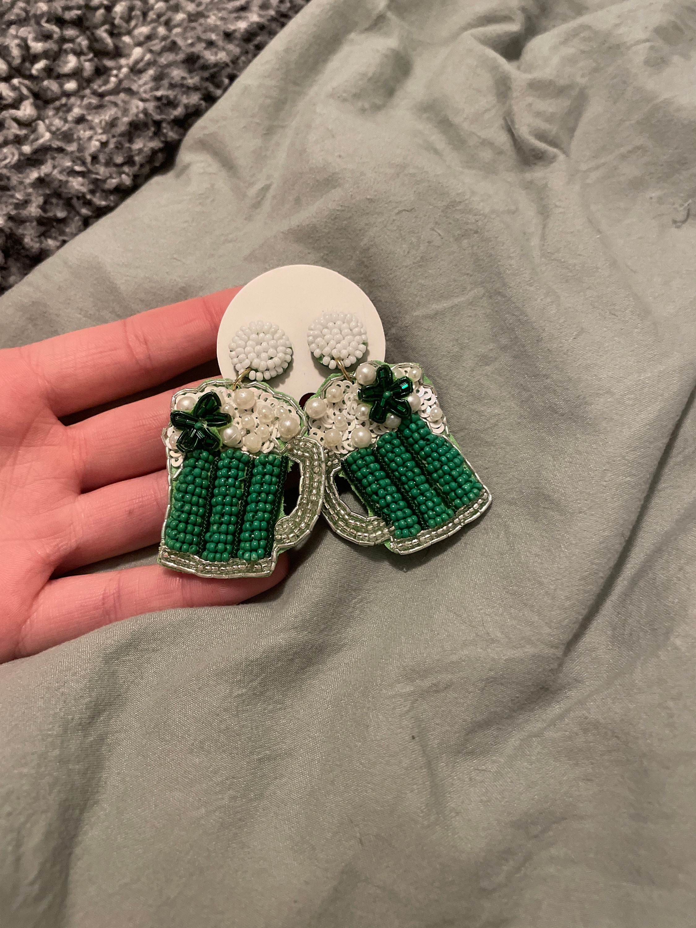 St. Patrick’s Day Earrings - 6 Choices! Clovers, Shamrock, Green Beer - Seed Bead & Sequin - Post back - Parade ready!