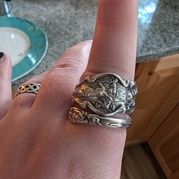 Yellow Jasmine Sterling Spoon Ring, Art Nouveau Spoon Ring, Floral ...