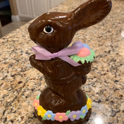 Small Ceramic Chocolate Bunny With Colored Easter Eggs and - Etsy