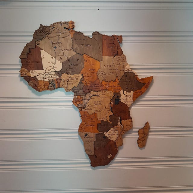 Wooden Africa Map, 3D Africa Travel Map, Carte De Voyage De L
