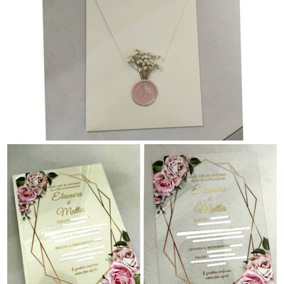 Acrylic Wedding Invitations With Rose Gold Foil , Half Fold Envelope ...