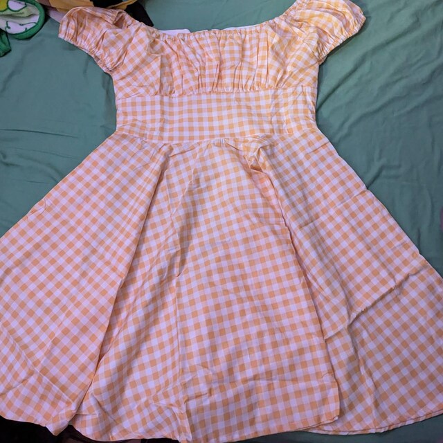 ワンピース Uhr Checkered Tiered Dress yellow&black elegant yellow gingham check maxi dress women puff sleeve - Temu