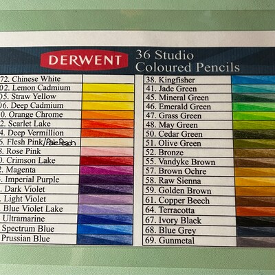 Derwent 72 Procolour Colored Pencils Swatch Chart - Etsy