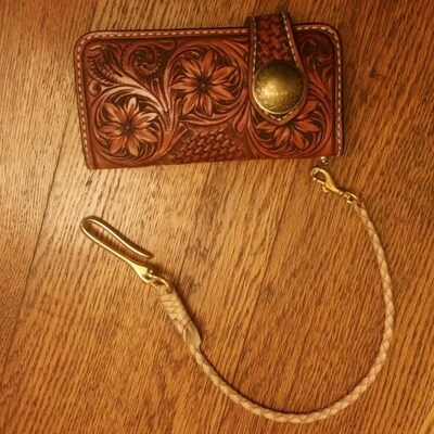 Round Braid Natural Vegetable-tanned Leather Wallet Rope With Fish Hook ...