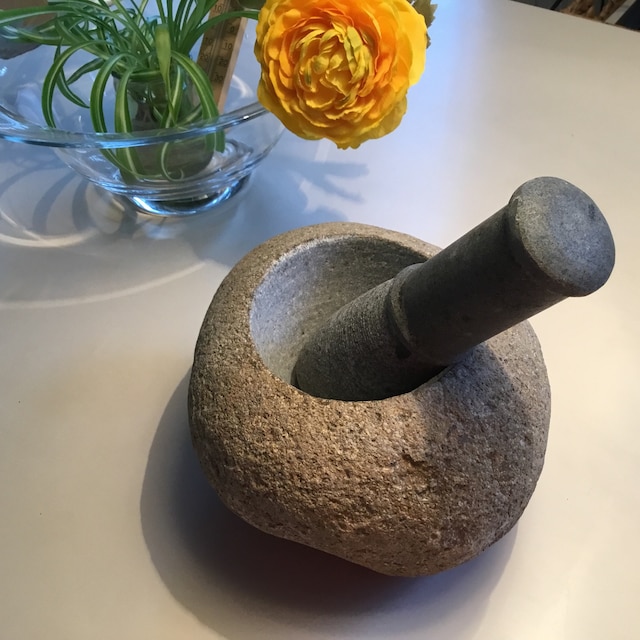 Tillage- Handcrafted Traditional Oval Natural Stone Mortar Pestle