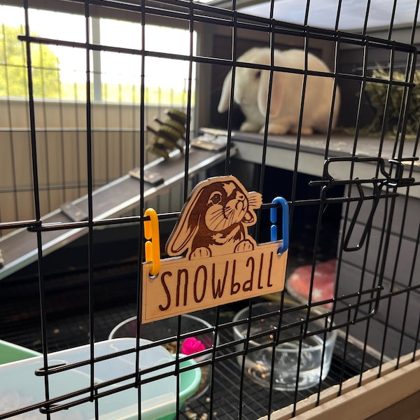 Bunny Rabbit Ears Down Cage Tag, Personalized, Custom, Engraved Wood ...