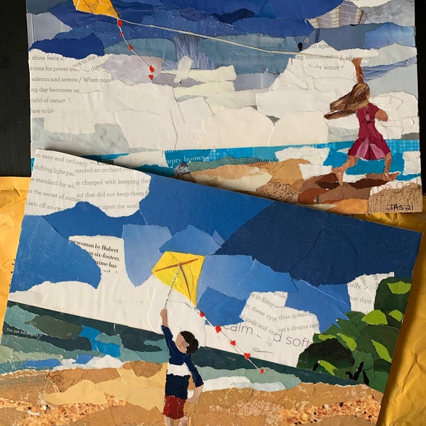 Lighthouse Seascape Collage: Torn Paper Artwork (9x12) - Etsy