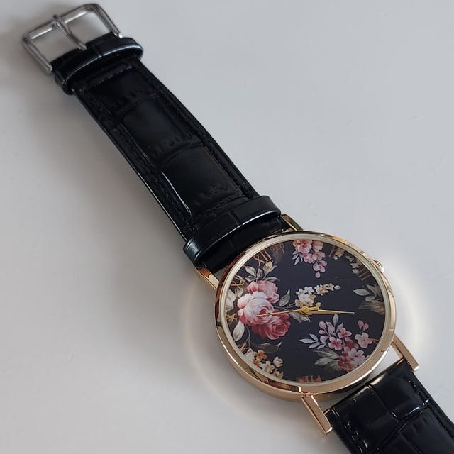 Vintage Flower Leather Watch, Vintage Rose Watch, Floral  display picture 1