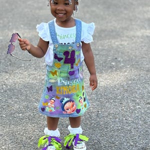 Baby Tiana denim birthday set, tiana converse shoes, birthday outfit ,princess baby tiana birthday outfit with shoes, overall denim dress