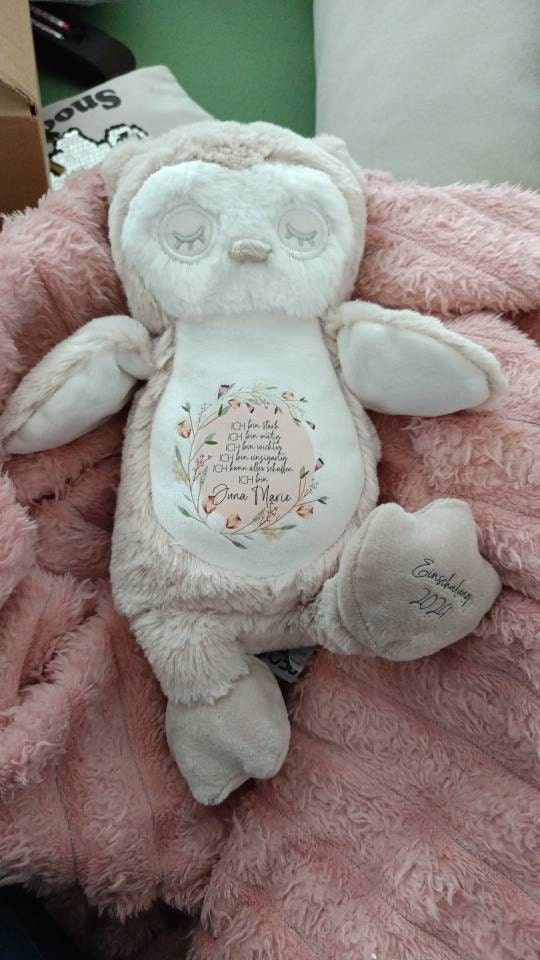personalized plush toy | cuddly toy | school enrollment gift | gift for children | owl, sloth or rabbit | affirmation |
