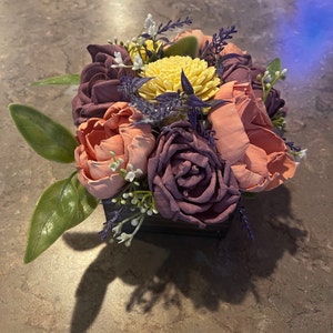 Coral, Purple, and Yellow Sola Wood Flower Arrangement, Floral