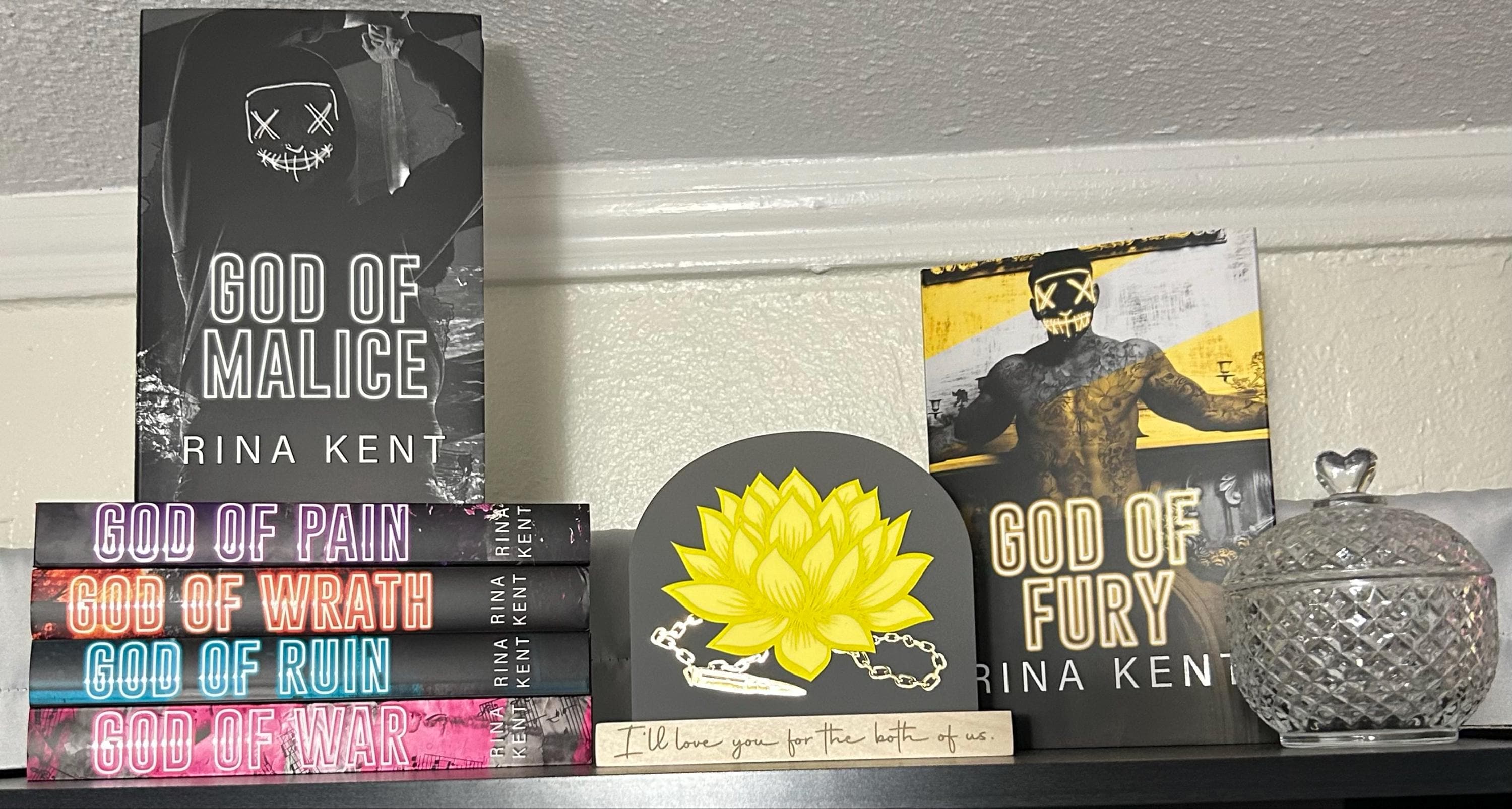 Officially Licensed God of Fury Lotus Flower Bookshelf Sign; Dark Romance Decor; Legacy of Gods Rina Kent