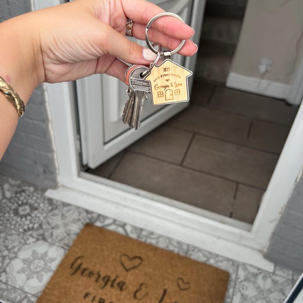 Paire De Porte-clés Assortis "Nouvelle Maison" - Cadeau Pendaison De Crémaillère (His & Hers) - Acier Inox Argenté