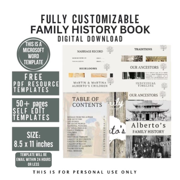 Microsoft Word Family Ancestry Editable Book Template Family History ...