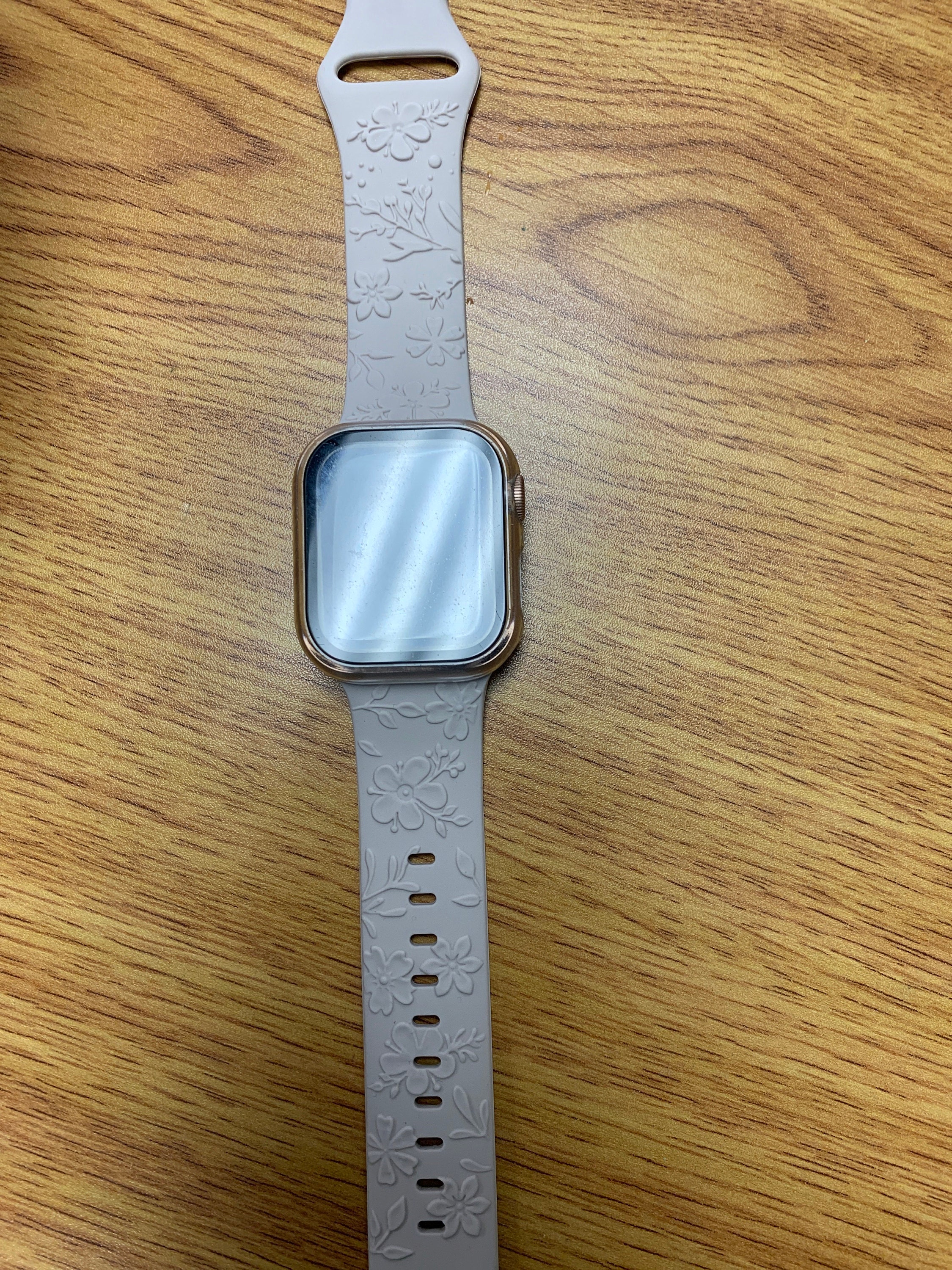 Floral Engraved Bands Apple Watch Band 40mm 41mm 38mm 42mm 44mm 45mm 49mm Women,Silicone Embossed Cherry Blossoms Band iWatch Series 9 8 7-1