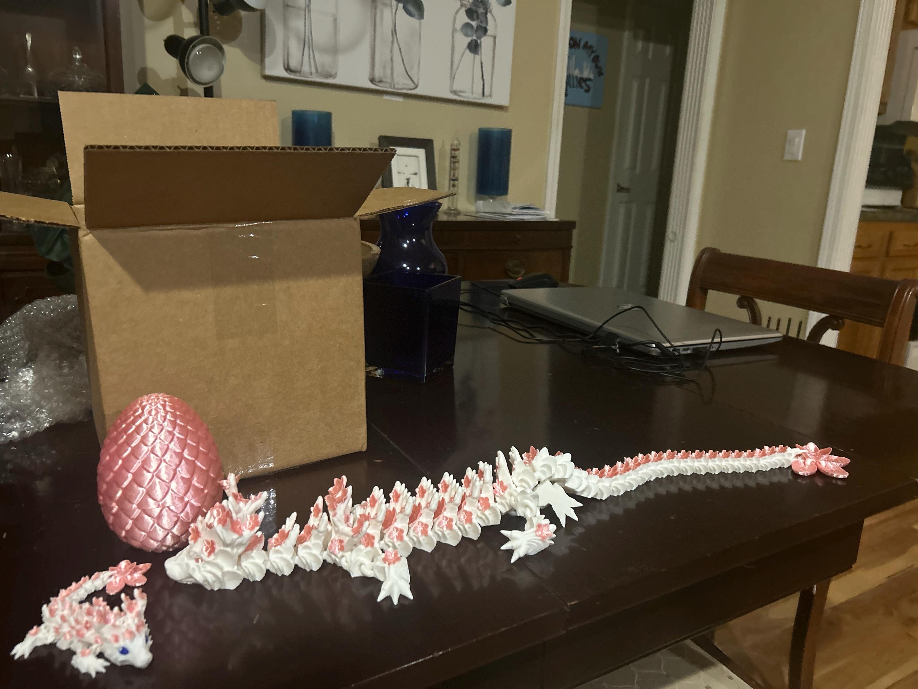 Cherry Blossom BABY Dragon with Dragon Egg - 3D Printed and Fully Articulated 6-inch-long Dragon, Sensory Toy, Fidget Toy, Stocking Stuffer