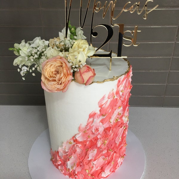 Custom Birthday 21 Twenty One 21st Gold Mirror Cake Topper Cake