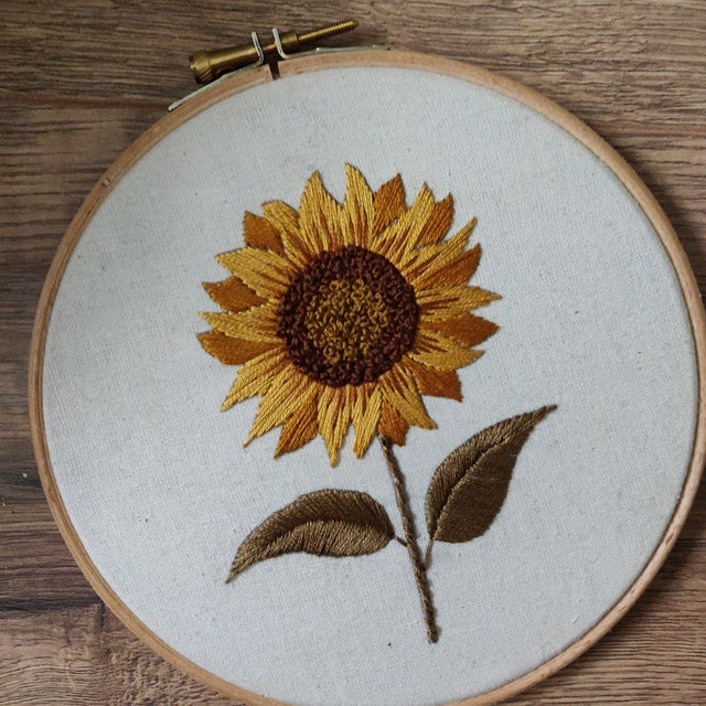 ひまわりの刺繍パターン、PDF パターン、初心者向け刺繍パターン