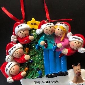 Family of 6 With Dog or Cat Added Personalized Ornament - Family of 6 ...