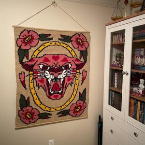 Pink Panther Traditional Tattoo Crochet Tapestry Wall Hanging - Etsy