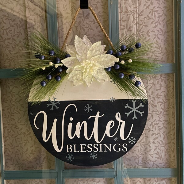 Winter Blessings Door Hanger, Winter Door Hanger, Winter Door Wreath