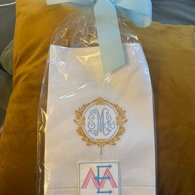 Antique Double Monogram Linen Cocktail Napkins Embroidered Monogrammed ...