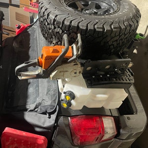 Overlanding - Camping Chainsaw Mount - Holder, Locking Saw Mount, Jeep, Toyota, Universal mount up to 20" bar, Made in USA