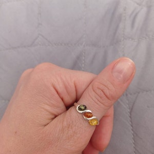 Anello In Ambra Baltica E Argento Puro | Design Giunto In Bambù | Regolabile | Conf. Legno Massello