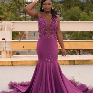 Long Sleeves Grey Rhinestone Tulle Mermaid Evening Prom Dresses LBQ1650