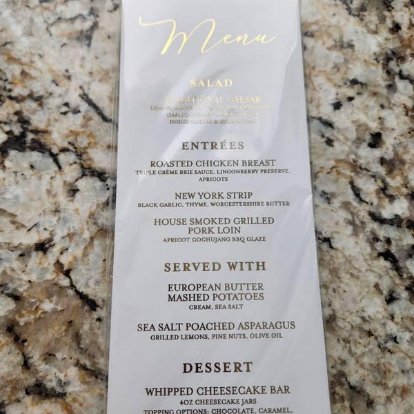 NEW! Printed Gold Foil Dinner Menu Cards, Printed Shiny Wedding Gold ...