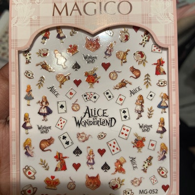 6 Sheets Alice Wonderland Nail Art Stickers the Cheshire Cat White