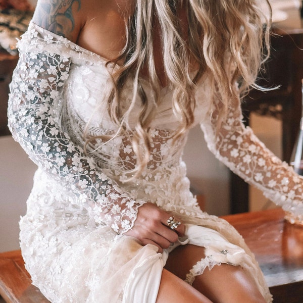Fairy Wedding Dress in 3D Floral Lace Custom Glam Sparkle Wedding Gown ...
