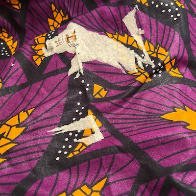 Earthy Ankara Fabric with Brown and Purple Leaves