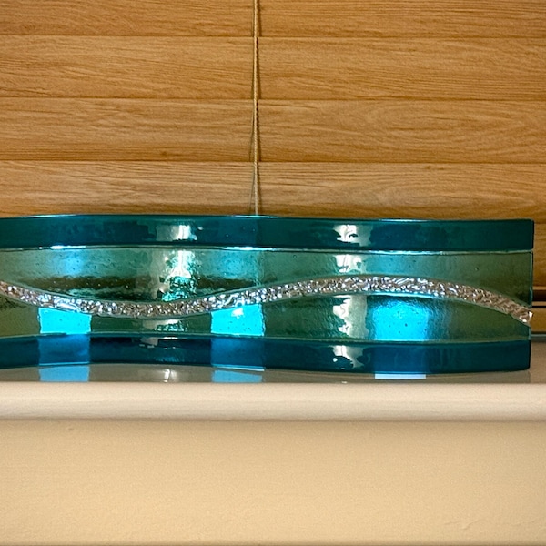 Sky Blue Glass Art Curve, Mimimalist Abstract Mantlepiece Ornament ...